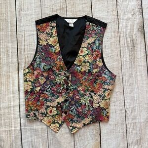 Vintage Cheryl Tiegs Vest Floral Pattern Sz Medium Multicolor Black Pink Yellow